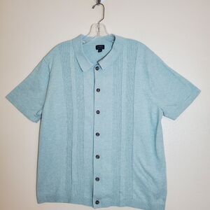 J.Crew Factory Mens Textured Button-Front Sweater Polo Sz L 100% Cotton Seaspray